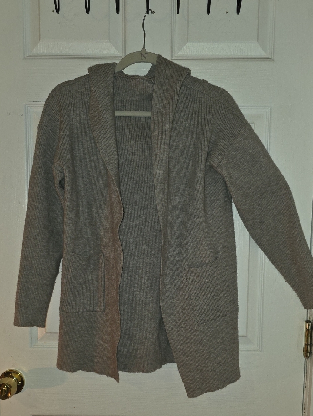 Cozy Open-Front Hooded Women's Sweater Cardigan - Taupe